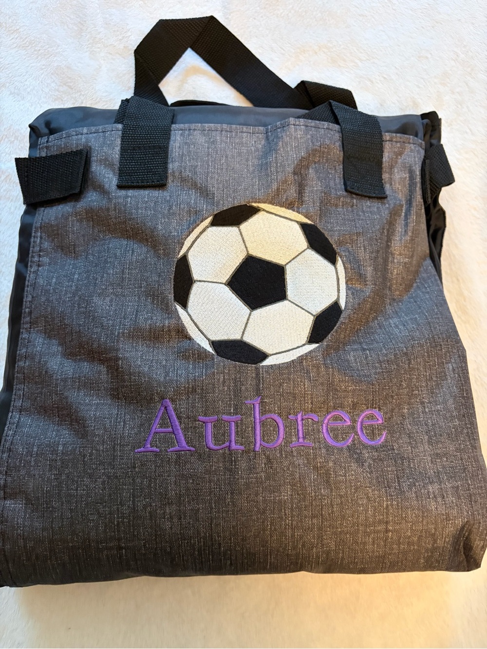 thirty-one Gray Soccer Embroidered Throw Blanket with Soccer Ball & Purple Name